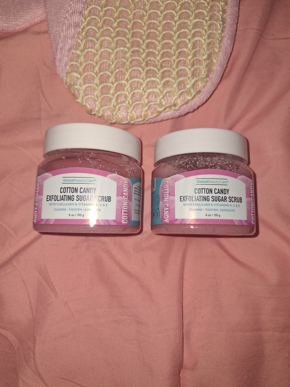 Skintimate Pink Exfoliating Bath Mitt with Cotton Candy Sugar Scrubs Set - Picture 3 of 3